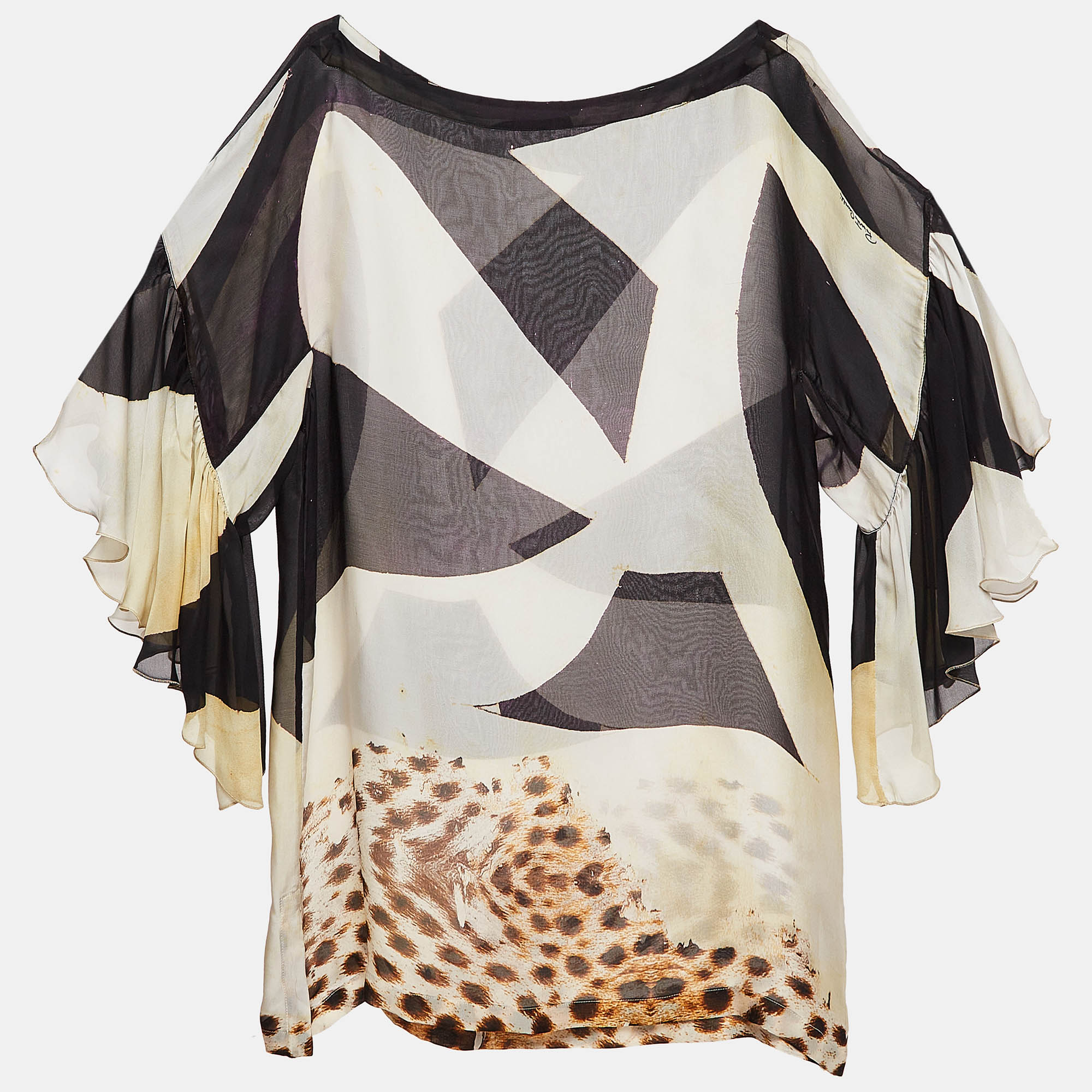 Roberto Cavalli Multicolor Printed Flared Sleeves Top S