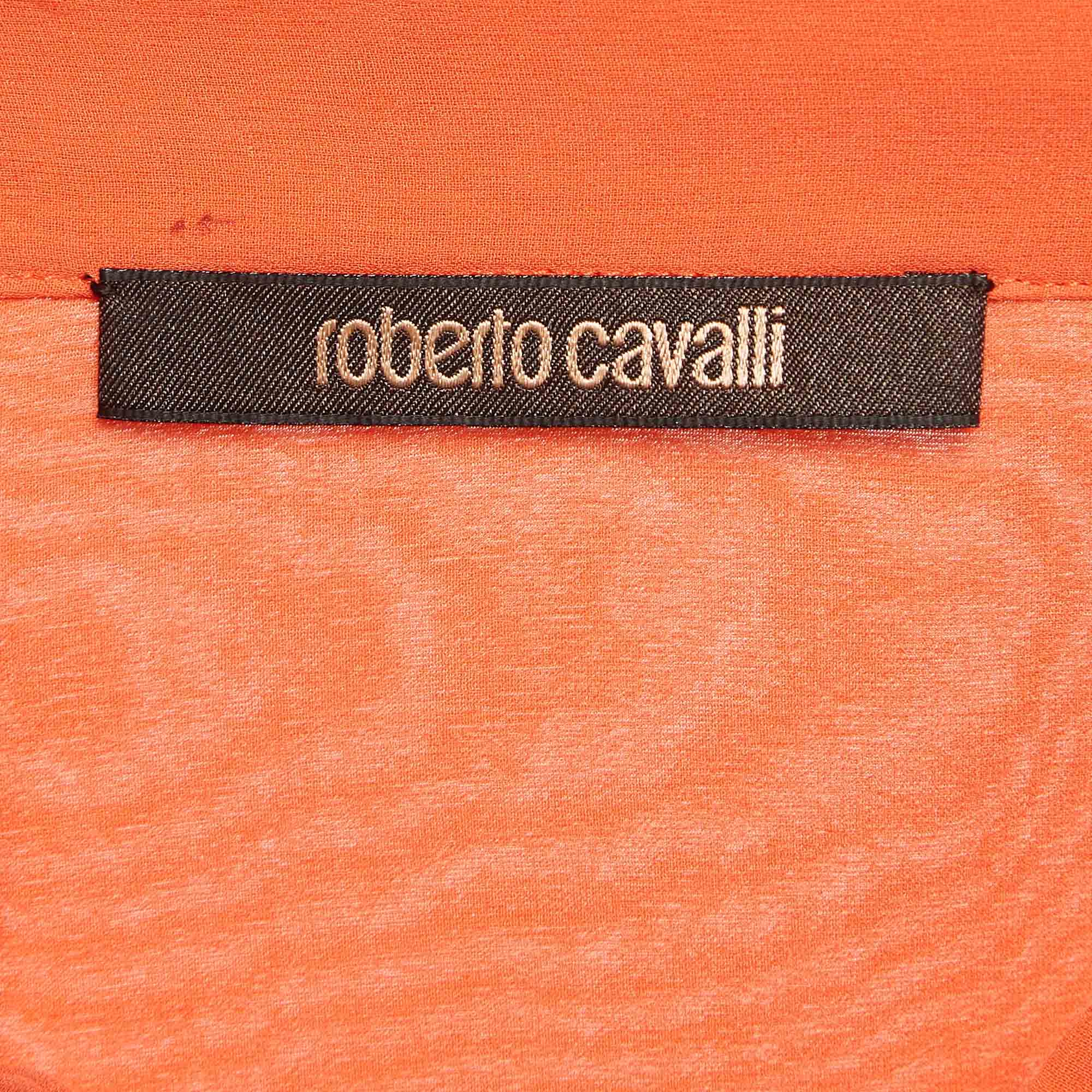 Roberto Cavalli Light Orange Silk Pleated Blouse L