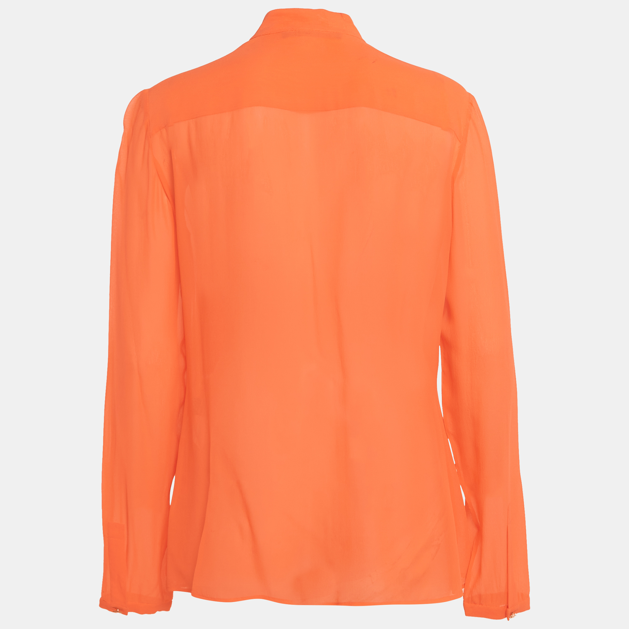 Roberto Cavalli Light Orange Silk Pleated Blouse L