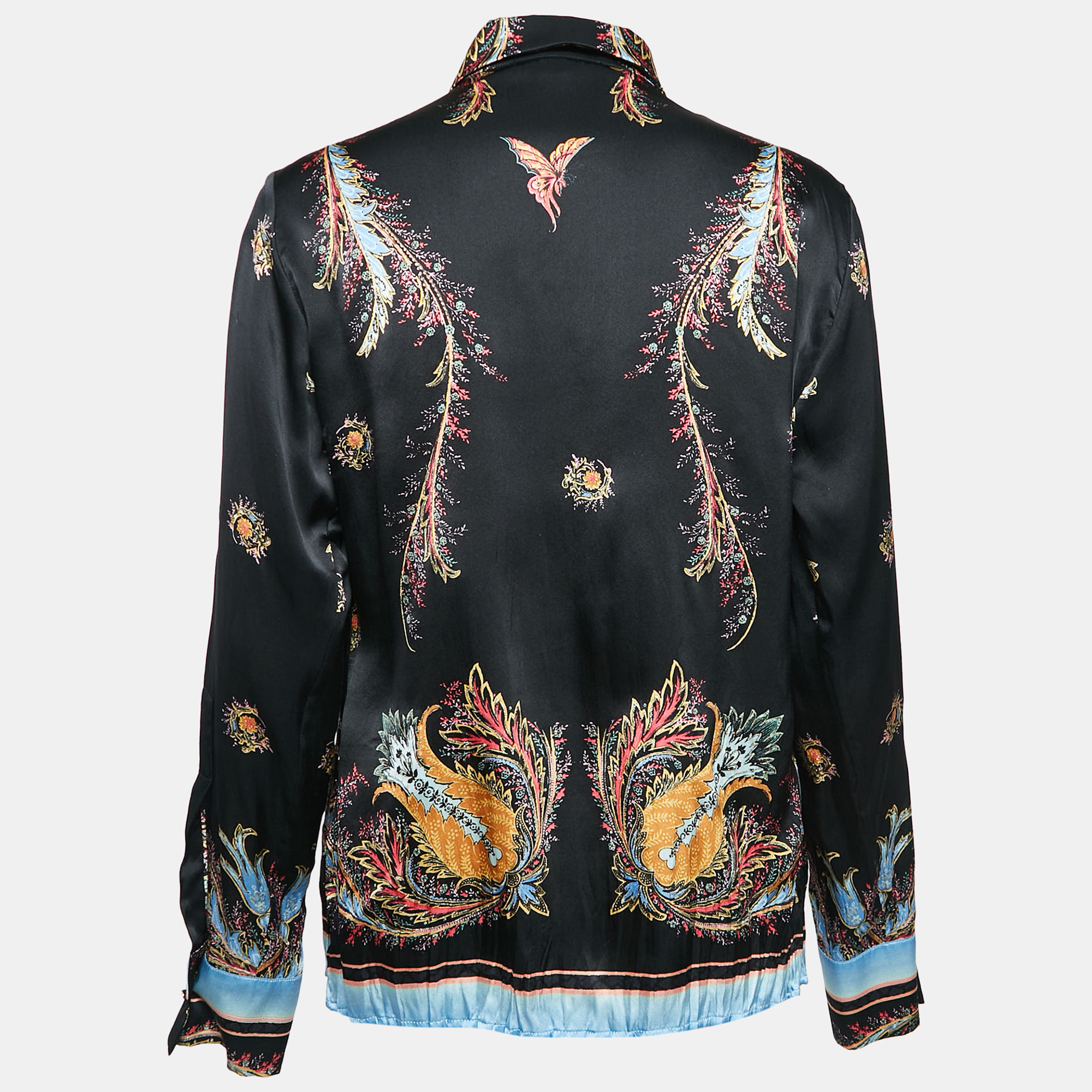 Roberto Cavalli Vintage Black Printed Silk Full Sleeve Shirt M