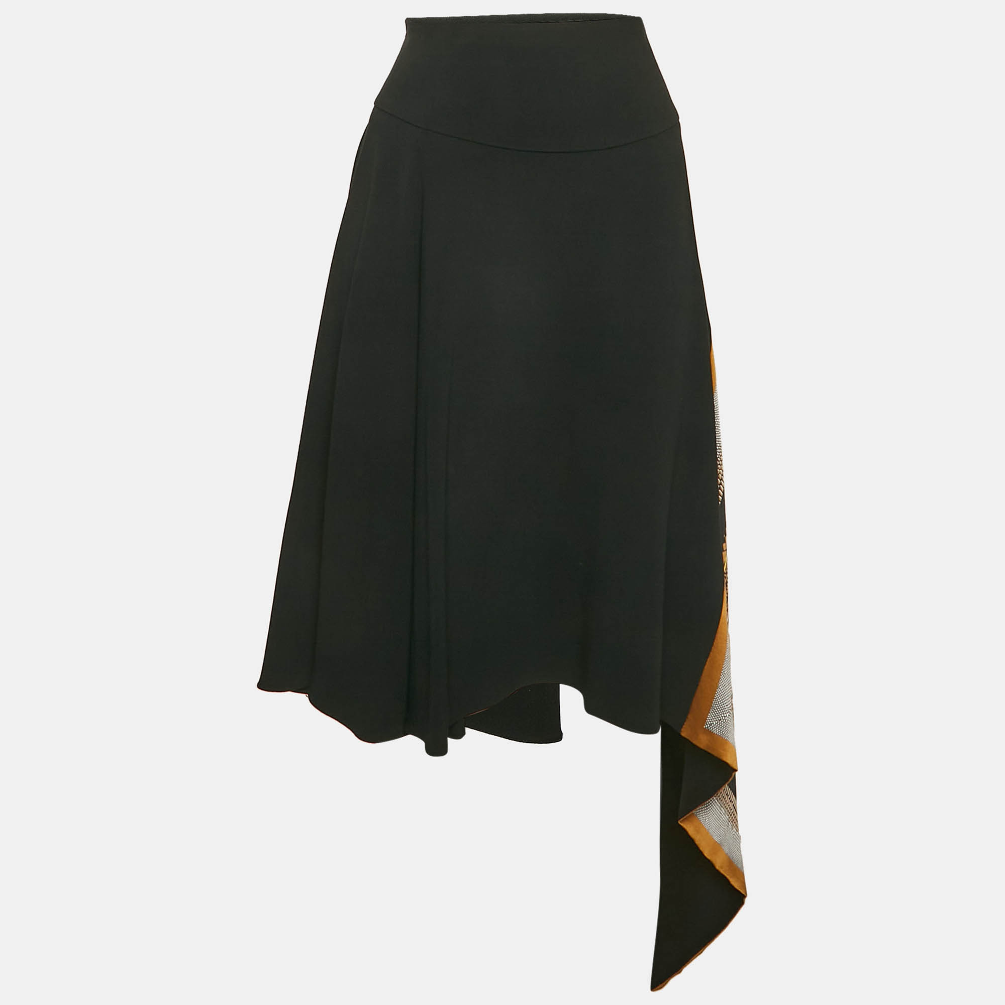 Roberto Cavalli Black Printed Silk Scarf Trim Crepe Asymmetric Skirt S
Roberto Cavalli Black Printed Silk Scarf Trim Crepe Asymmetric Skirt S