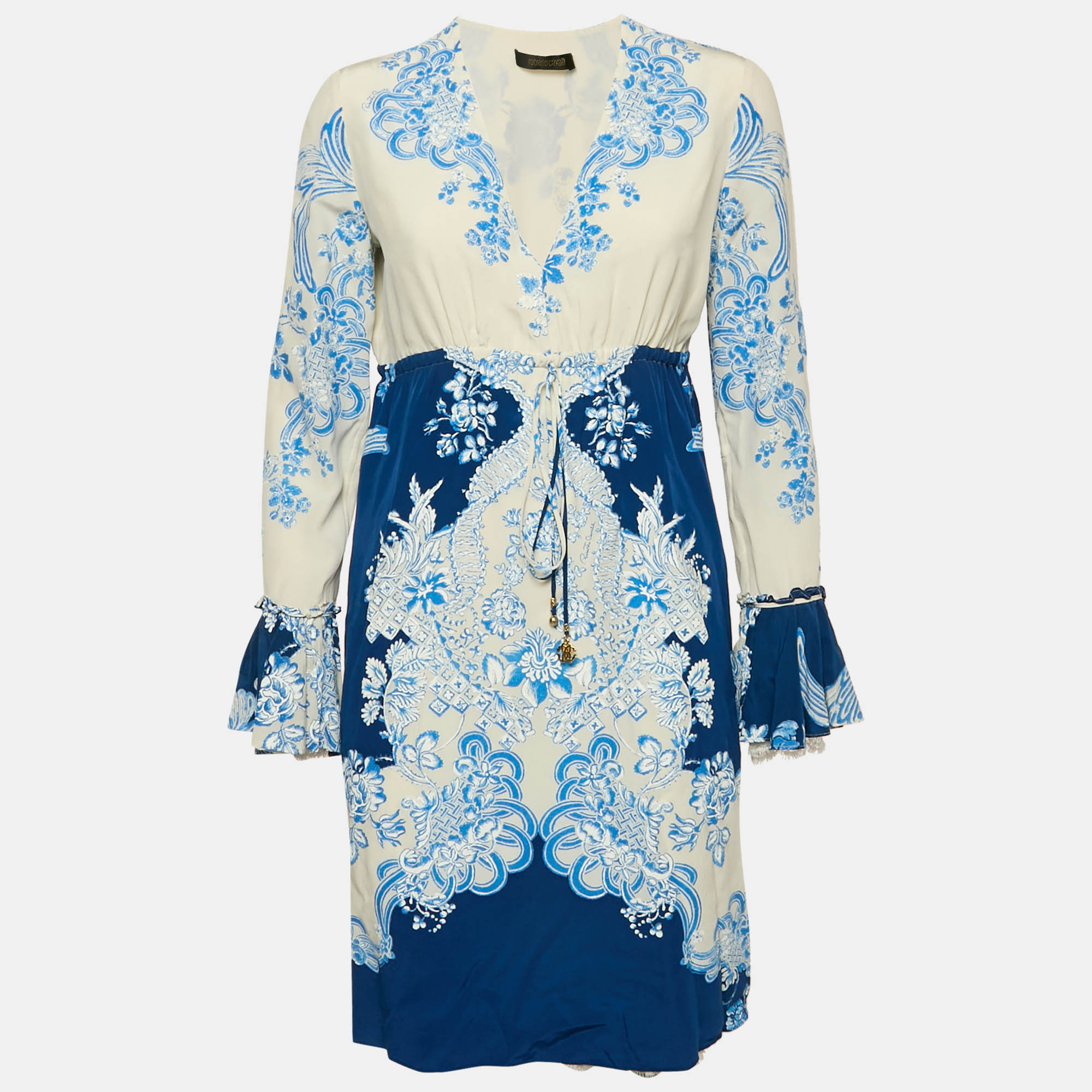 Roberto Cavalli White/Blue Floral Print Silk Lace Trimmed Short Dress M
Roberto Cavalli White/Blue Floral Print Silk Lace Trimmed Short Dress M