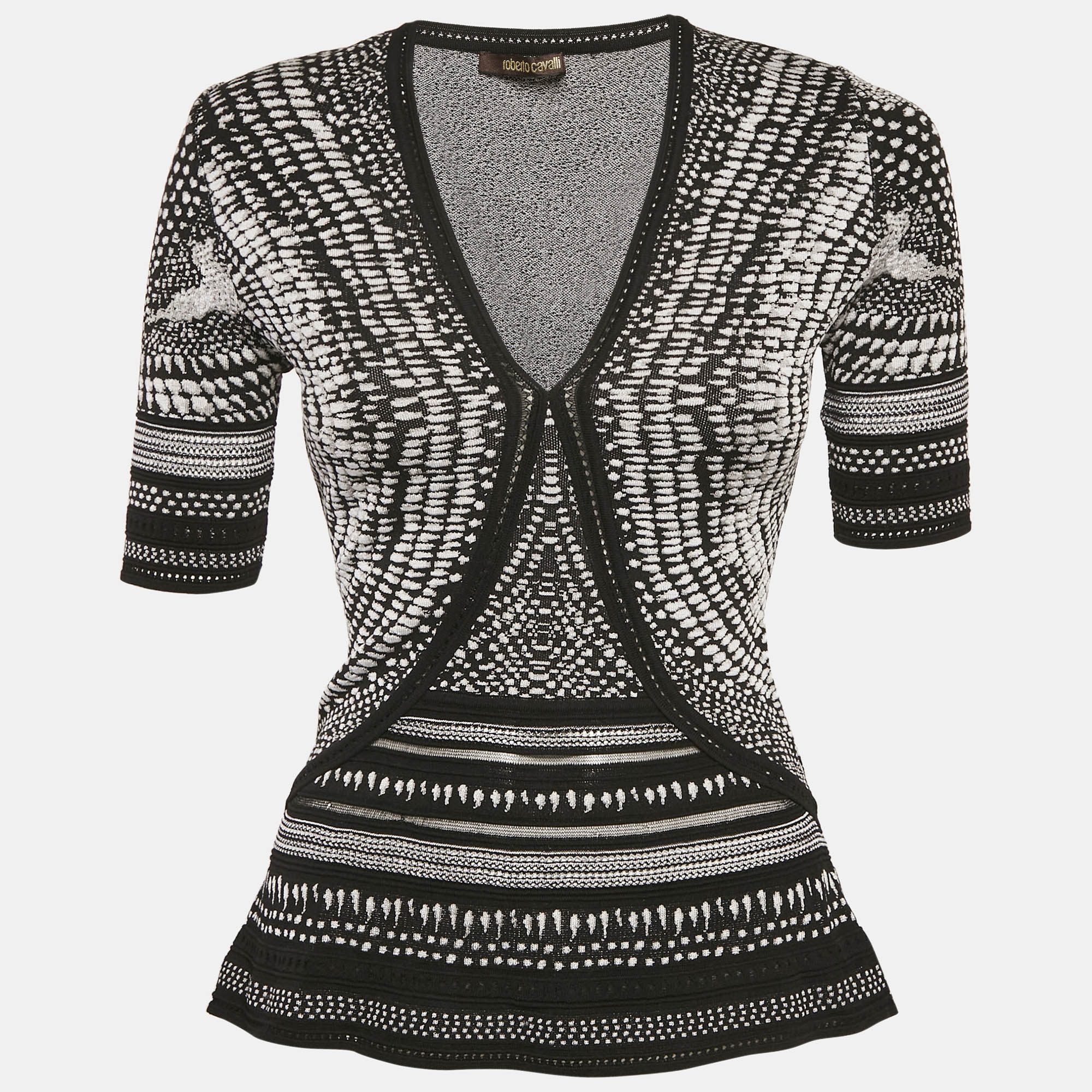 Roberto Cavalli Monochrome Patterned Jacquard Stretch Knit Top S, Black
Roberto Cavalli Monochrome Patterned Jacquard Stretch Knit Top S, Black