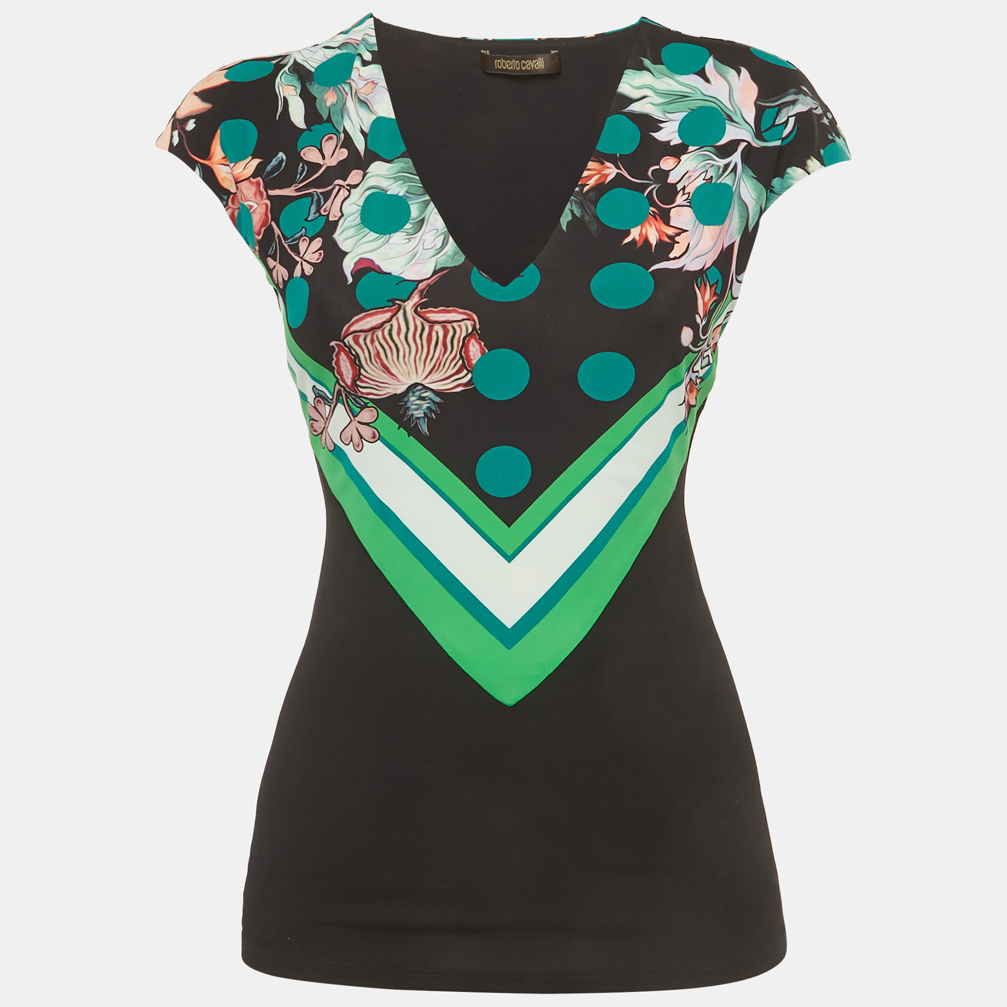 Roberto Cavalli Black Floral Print Jersey Cap Sleeve Top S
Roberto Cavalli Black Floral Print Jersey Cap Sleeve Top S