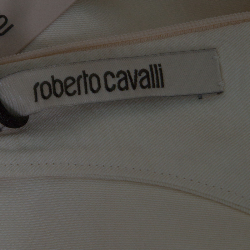 Roberto Cavalli Firenze Beige Linen Ruffled Front Tie Detail Sleeveless Top S