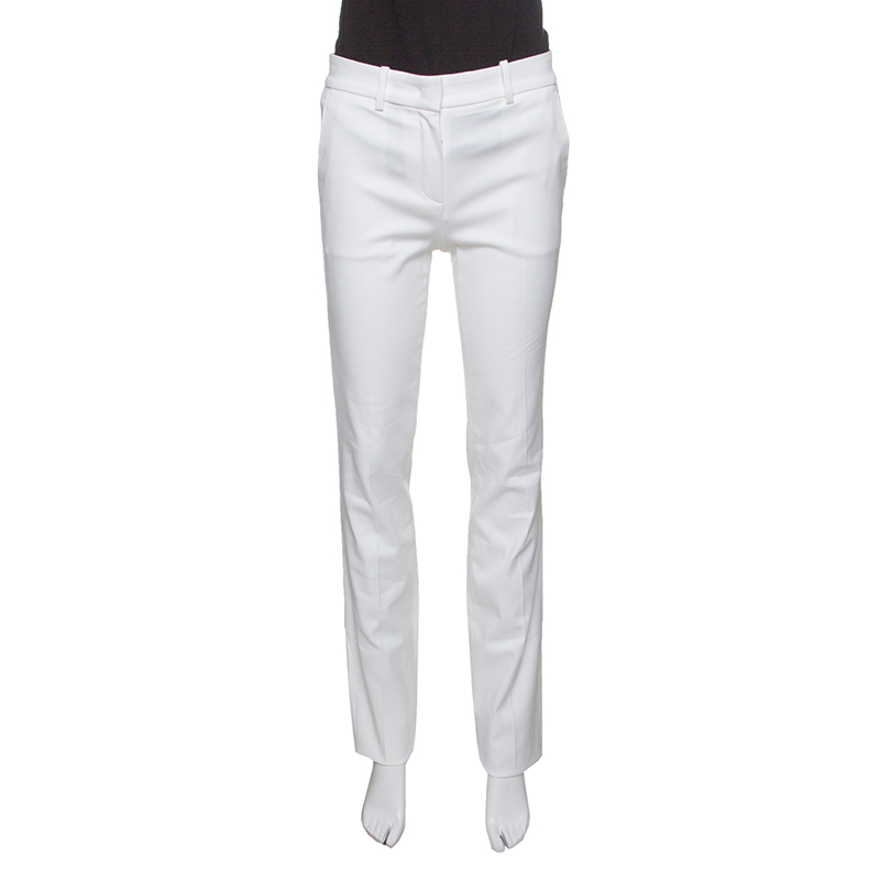 Roberto cavalli firenze white cotton high waist straight fit pants m