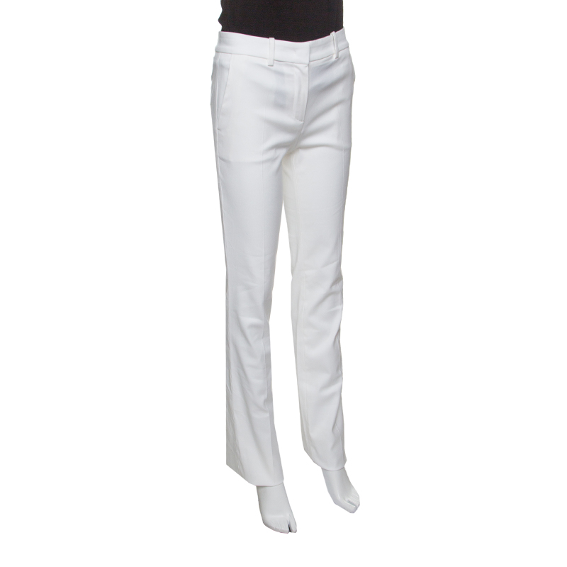 Roberto Cavalli Firenze White Cotton High Waist Straight Fit Pants L