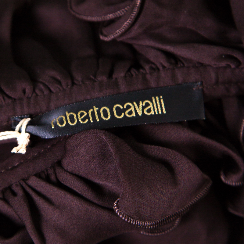 Roberto Cavalli Brown Ruffled Silk Sheer Blouse S