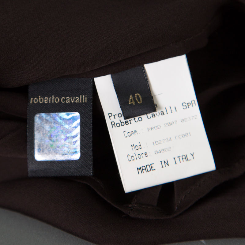 Roberto Cavalli Brown Ruffled Silk Sheer Blouse S