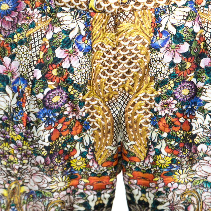 Roberto Cavalli Multicolor Floral And Bird Printed Silk Pants S