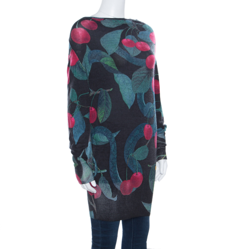 Roberto Cavalli Black Cherry Printed Silk and Cashmere Oversized Sweater
Roberto Cavalli Black Cherry Printed Silk and Cashmere Oversized Sweater