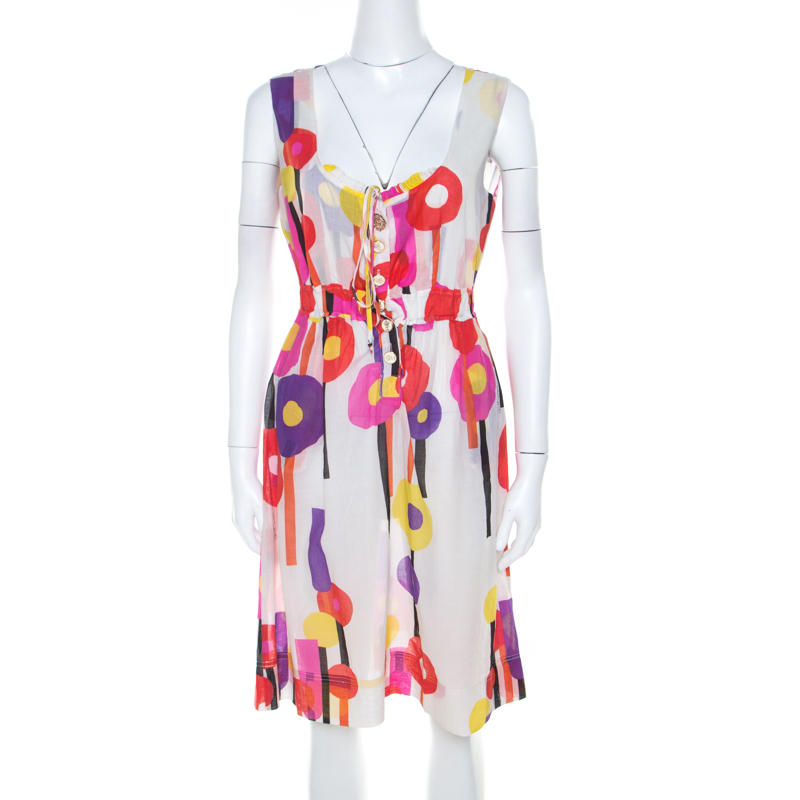 Image of Just Cavalli Multicolor Geometric Print Cotton Voile Sleeveless Dress M