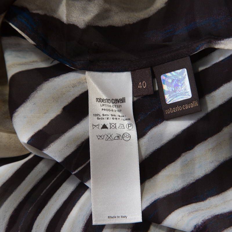 Roberto Cavalli Multicolor Striped Silk Batwing Sleeve Ruffled Top S