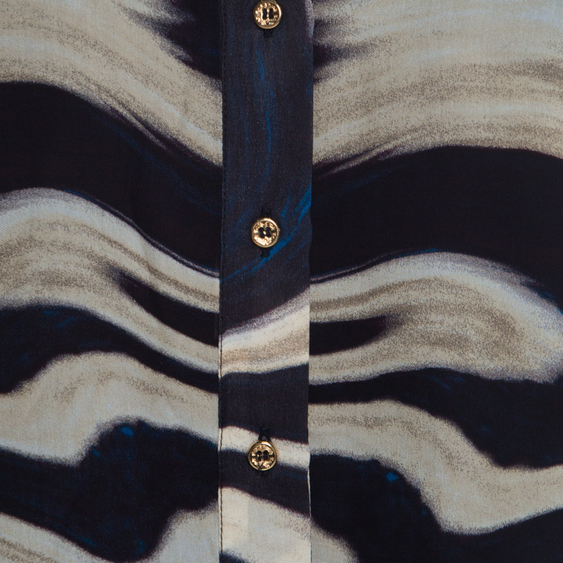 Roberto Cavalli Multicolor Striped Silk Batwing Sleeve Ruffled Top S
