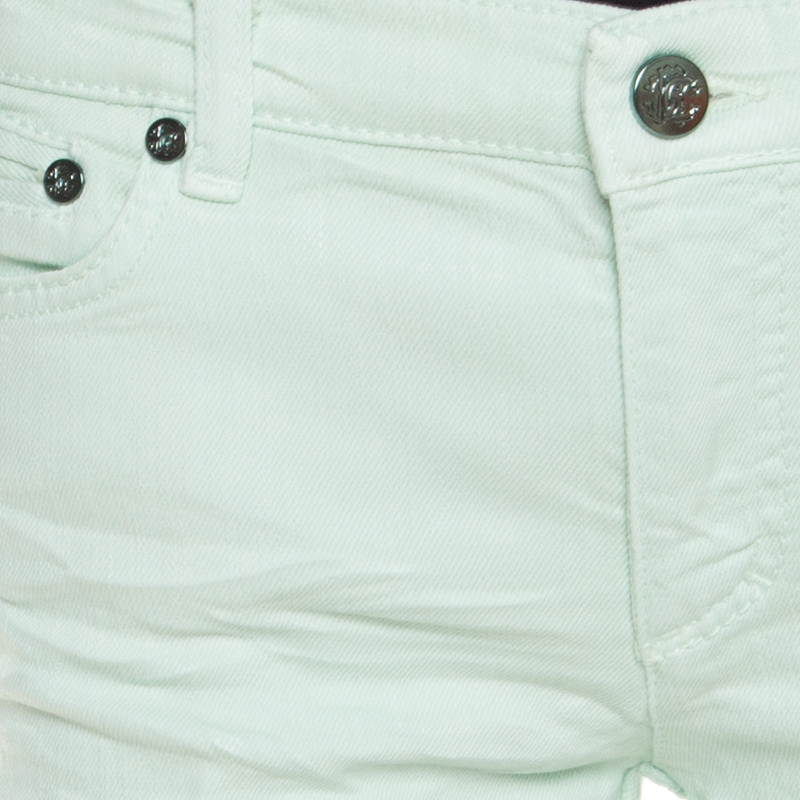 Roberto Cavalli Mint Blue Washed Denim Crinkled Effect Flared Jeans M