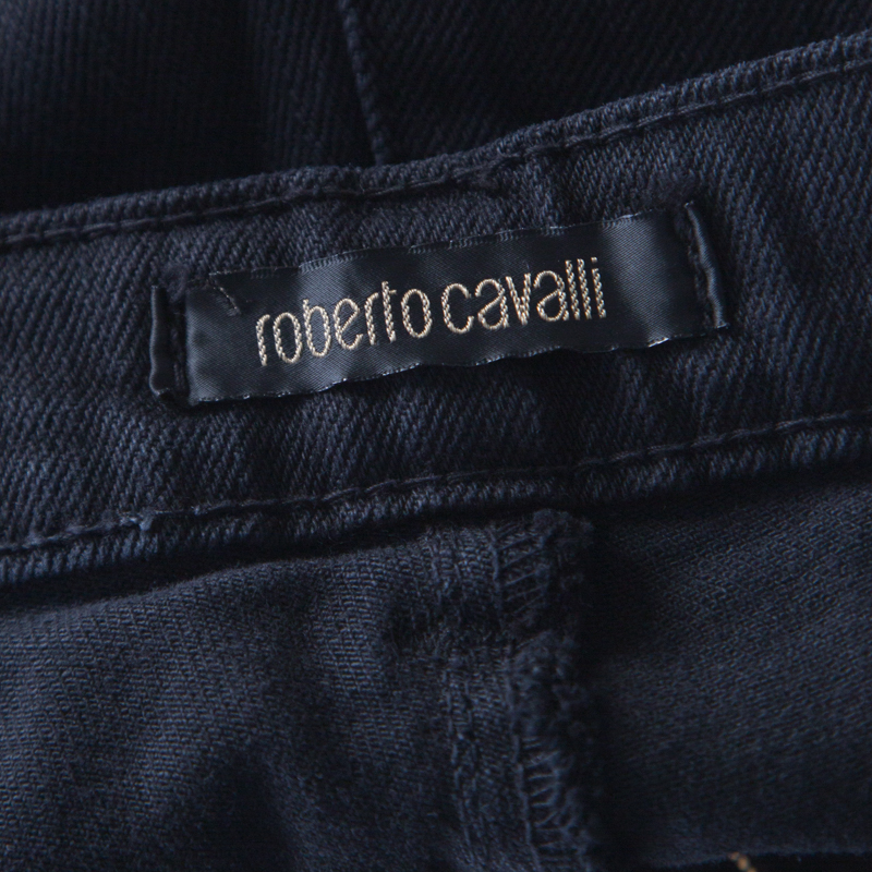 Roberto Cavalli Black Distressed Denim Low Rise Regular Fit Jeans M