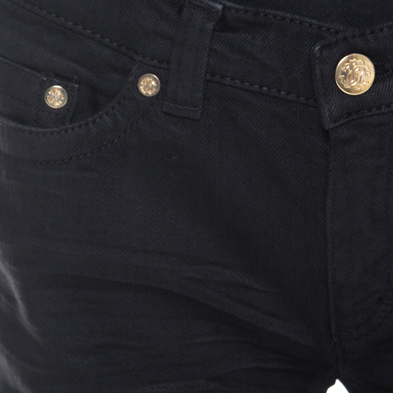 Roberto Cavalli Black Distressed Denim Low Rise Regular Fit Jeans M