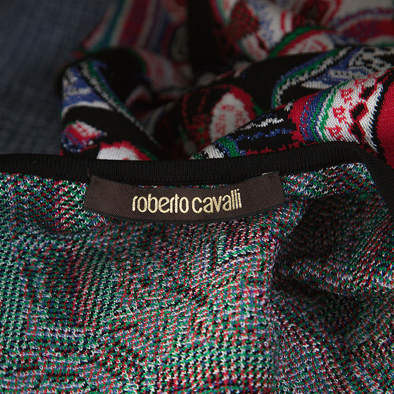 Roberto Cavalli Multicolor Lurex Jacquard Knit Sleeveless Dress S