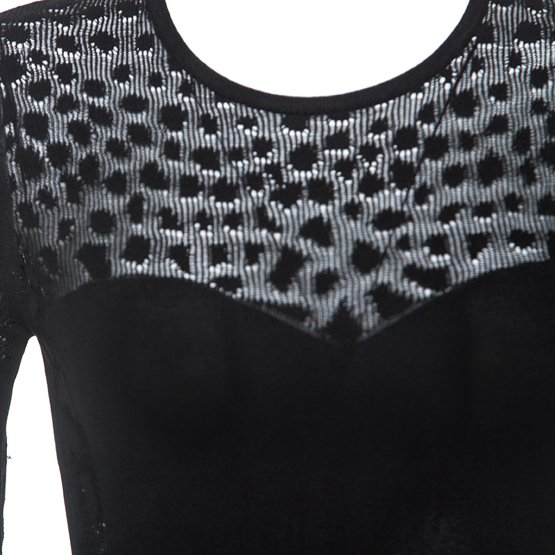 Roberto Cavalli Black Stretch Knit Sheer Detail Long Sleeve Maxi Dress S