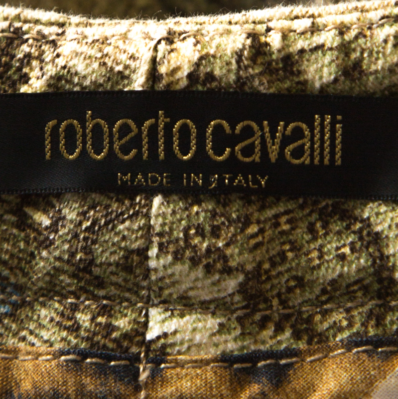 Roberto Cavalli Beige Lace Print Cotton Maxi Skirt M