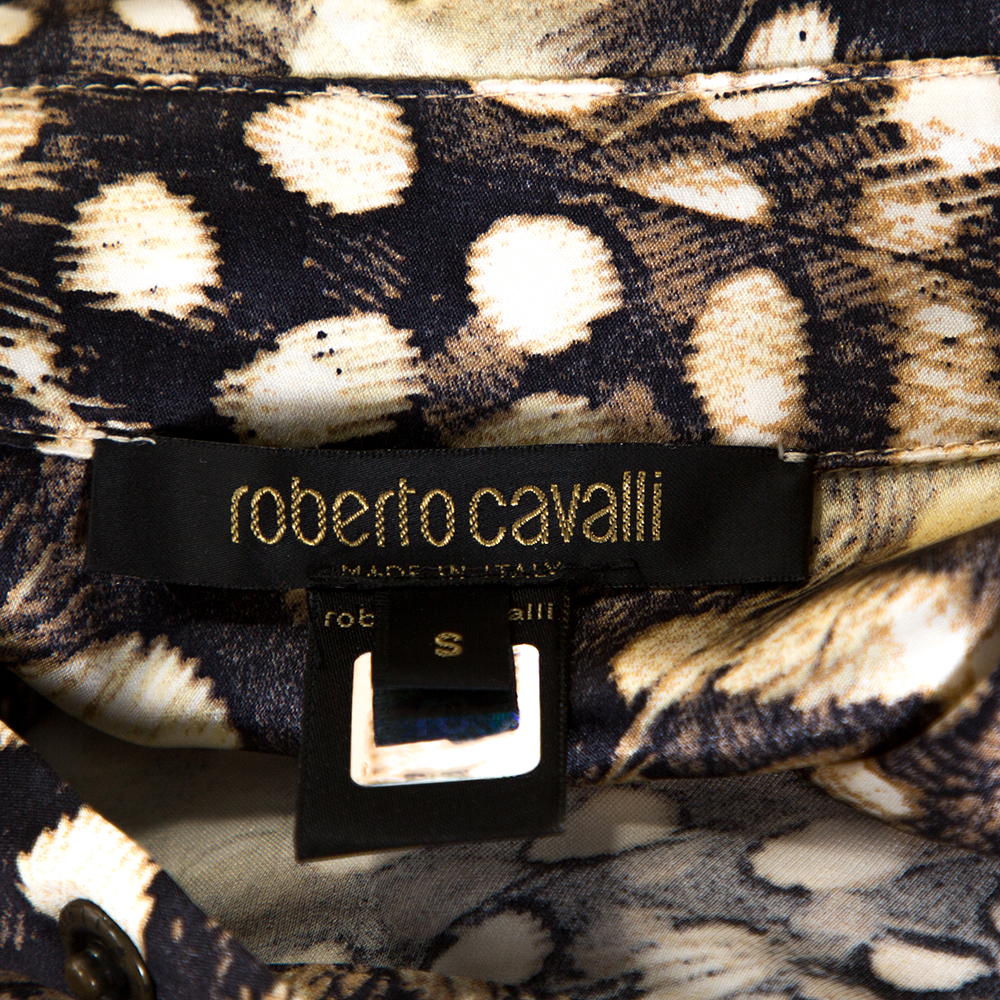 Roberto Cavalli Bicolor Animal Print Silk Shirt Dress S