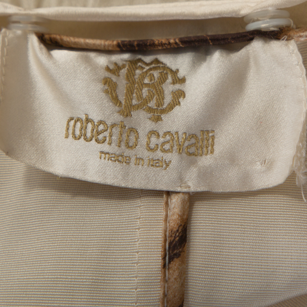 Roberto Cavalli Cream Cotton Blend Ruffle Detail Jacket M