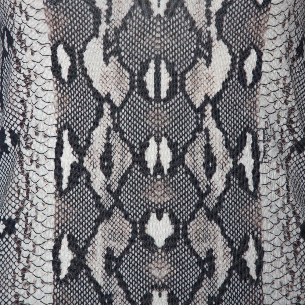 Roberto Cavalli Grey Snake Printed Knit Scoop Neck Top M