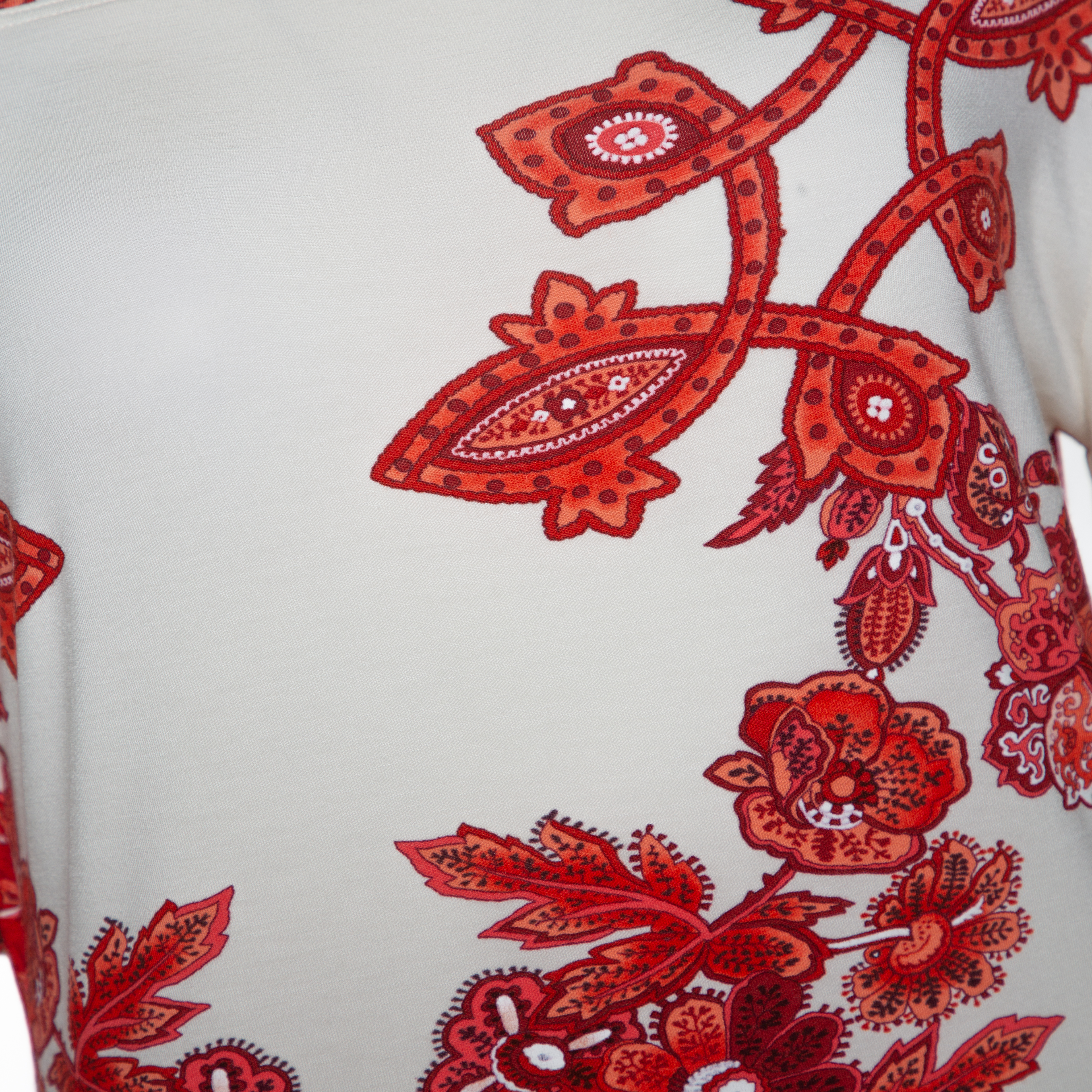 Roberto Cavalli White And Red Floral Print Off Shoulder Top L