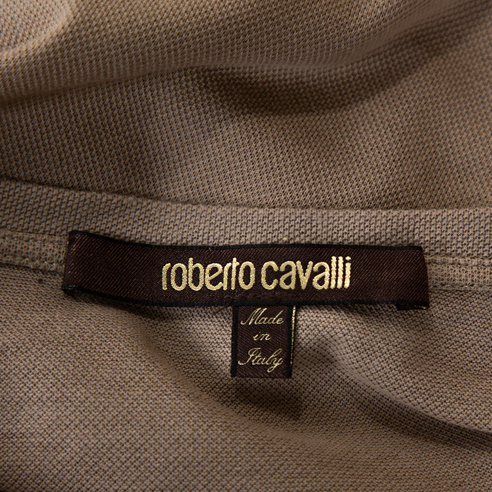 Roberto Cavalli Brown Logo Print Cotton Pique T-Shirt M