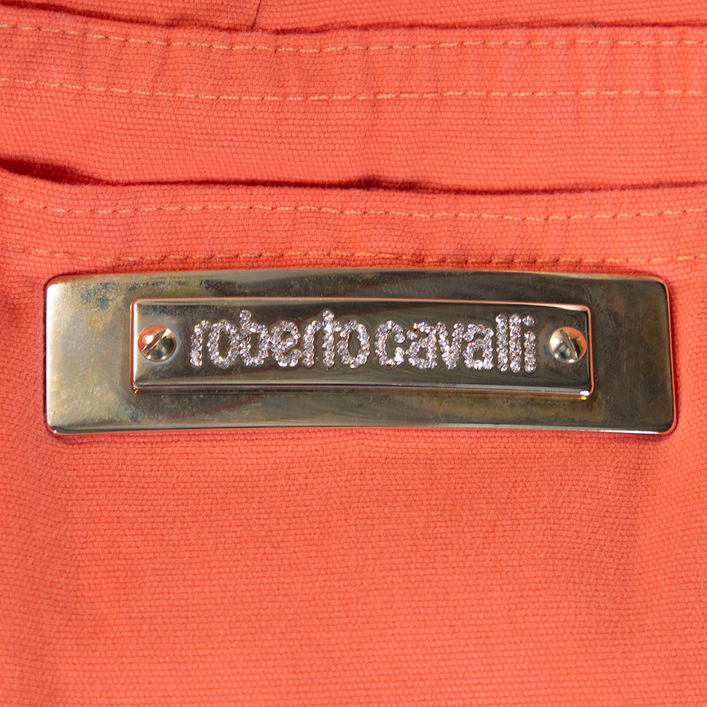 Roberto Cavalli Coral Pink Cotton Logo Plaque Detail Jeans L