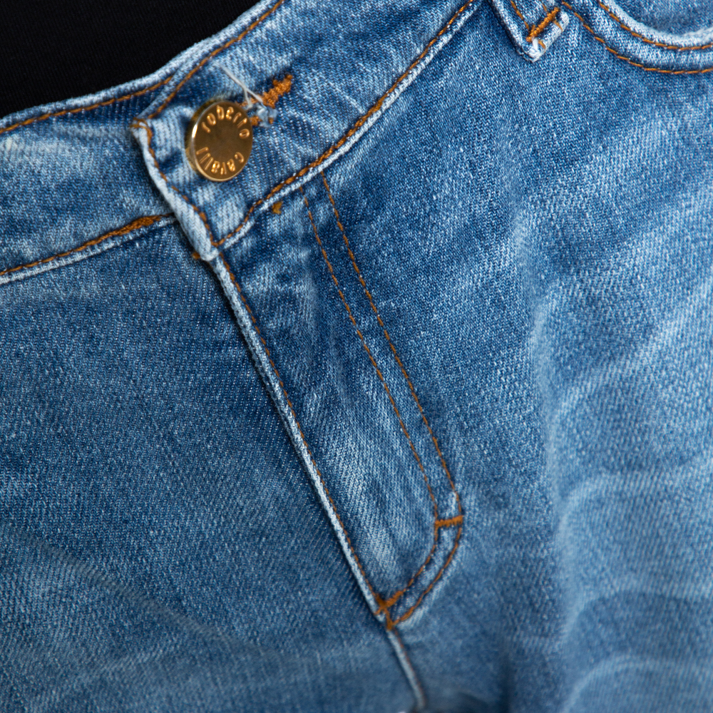 Roberto Cavalli Blue Distressed Denim Embellished Patch Jeans M