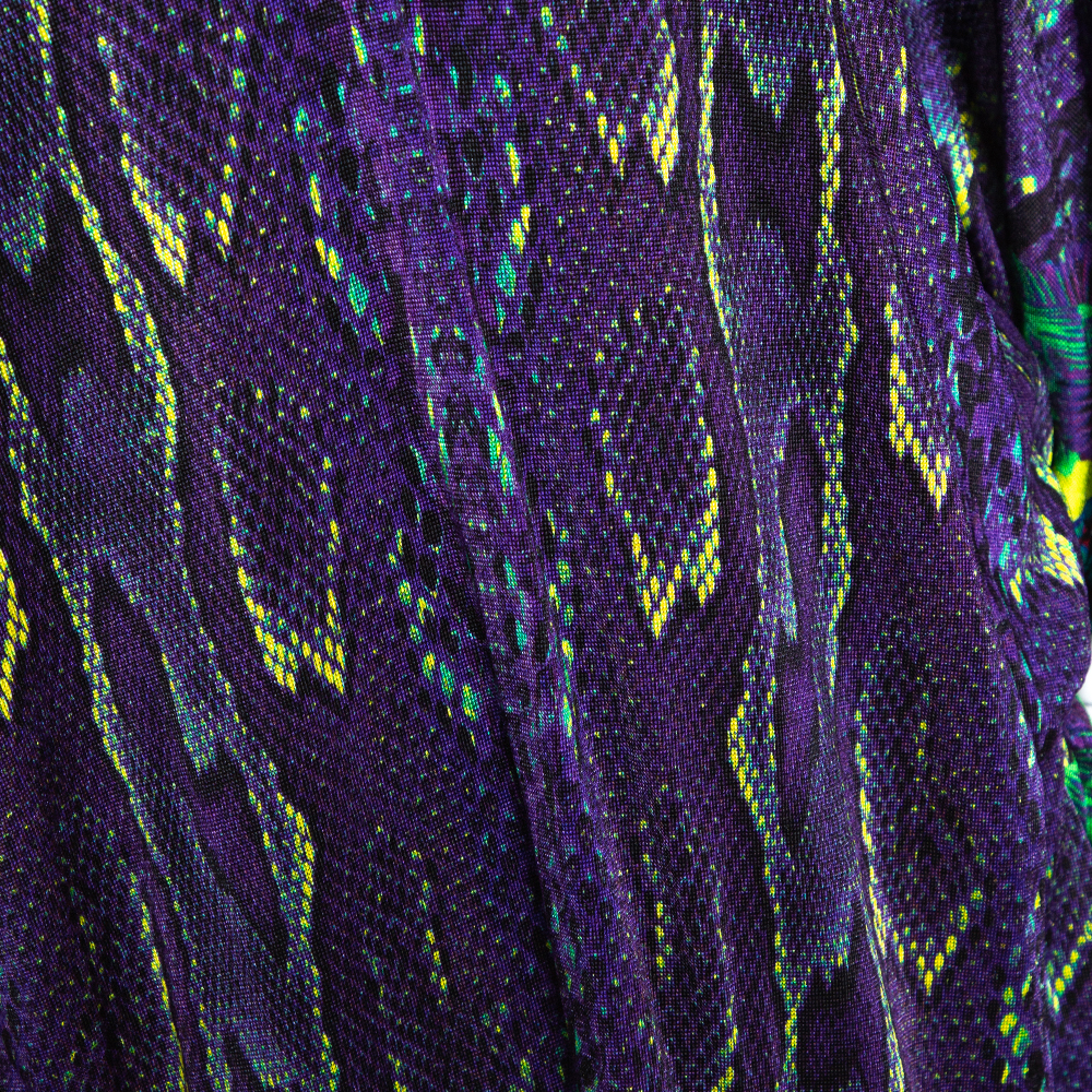 Roberto Cavalli Purple Snake Print Knit Belted Kaftan Top M