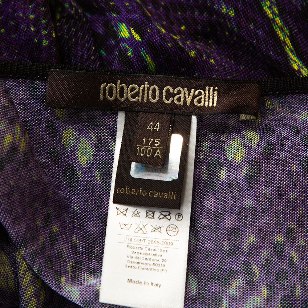 Roberto Cavalli Purple Snake Print Knit Belted Kaftan Top M