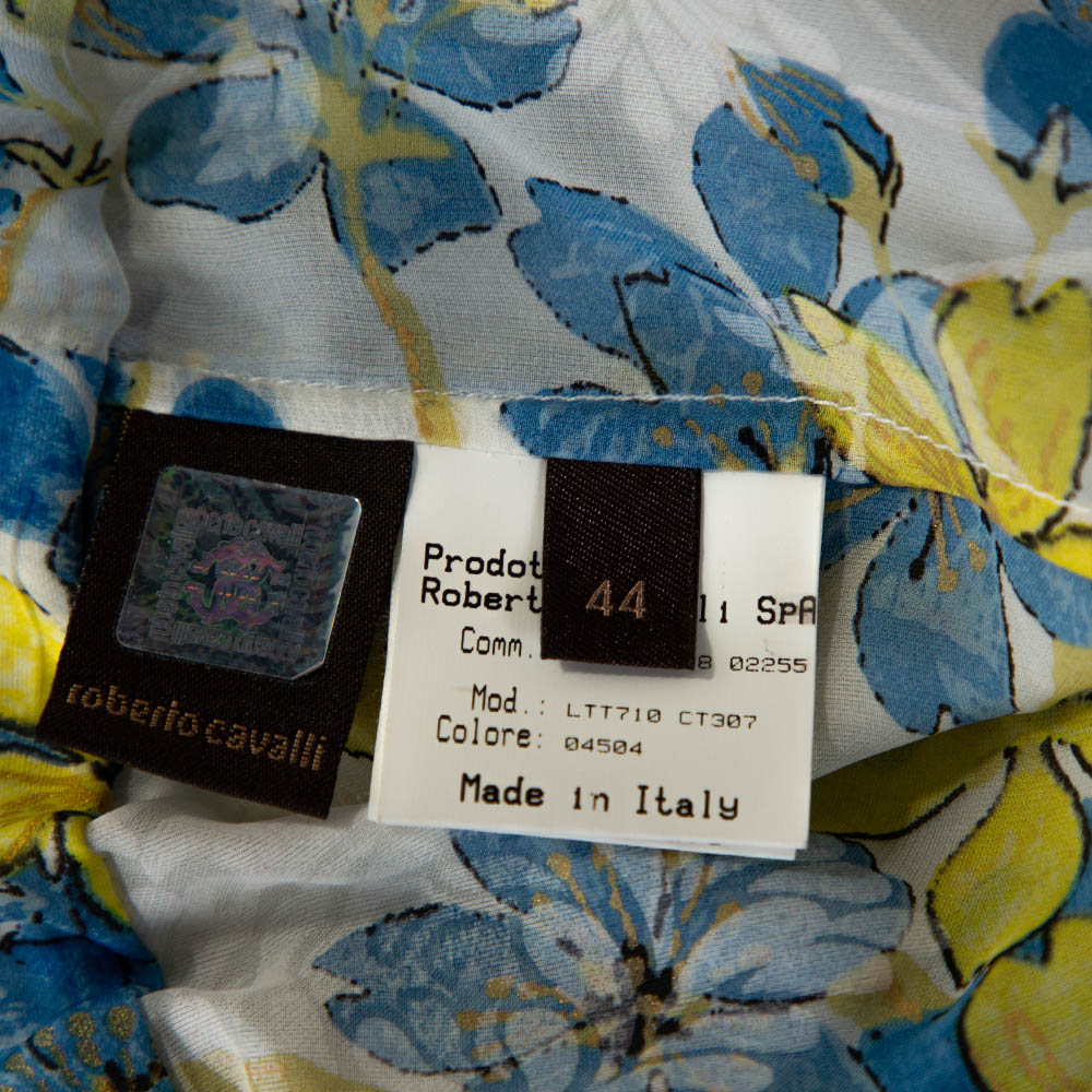 Roberto Cavalli Blue & White Floral Print Silk Sheer Kaftan Top M