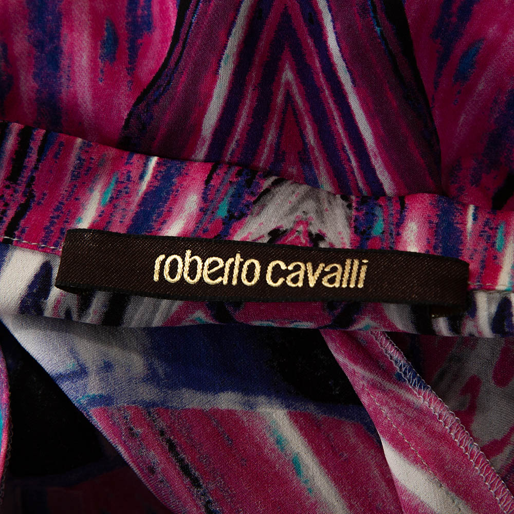 Robert Cavalli Pink Printed Stretch Silk Tunic Top M