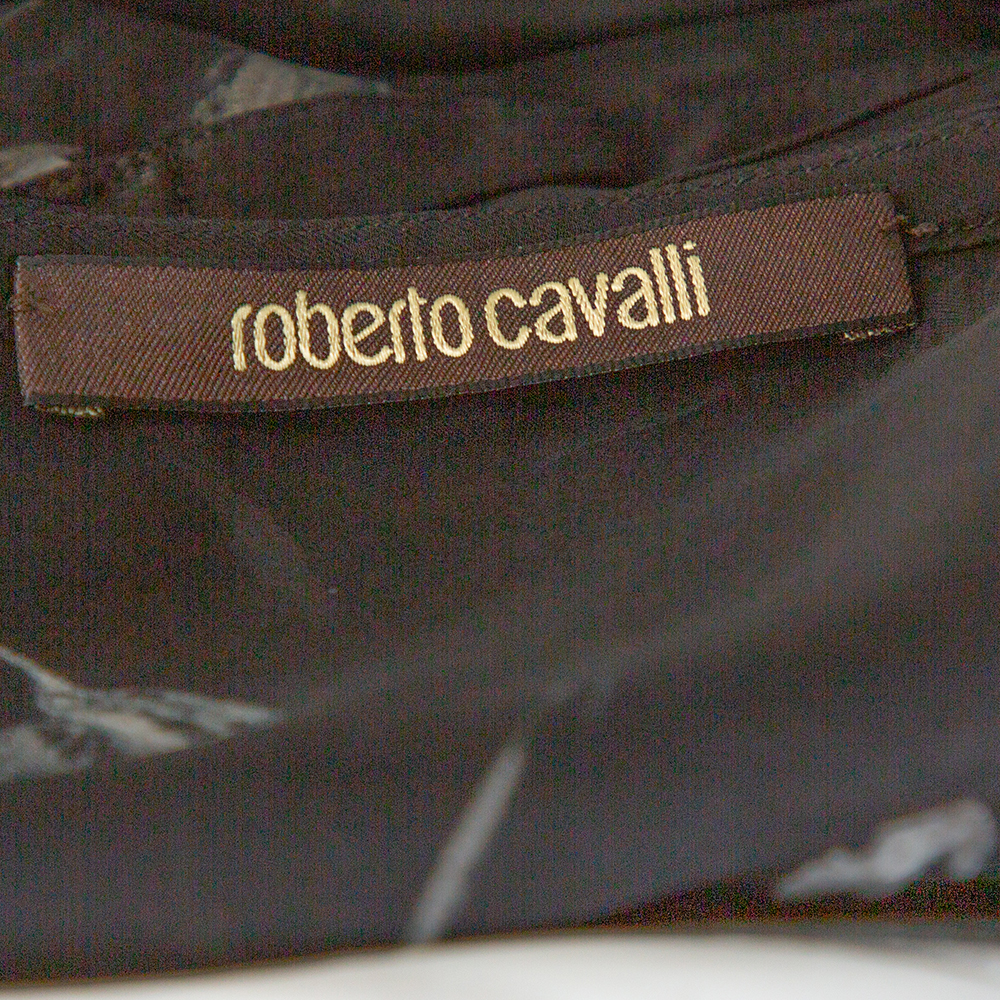 Roberto Cavalli Black Floral Print Silk Sheer Kaftan Blouse S