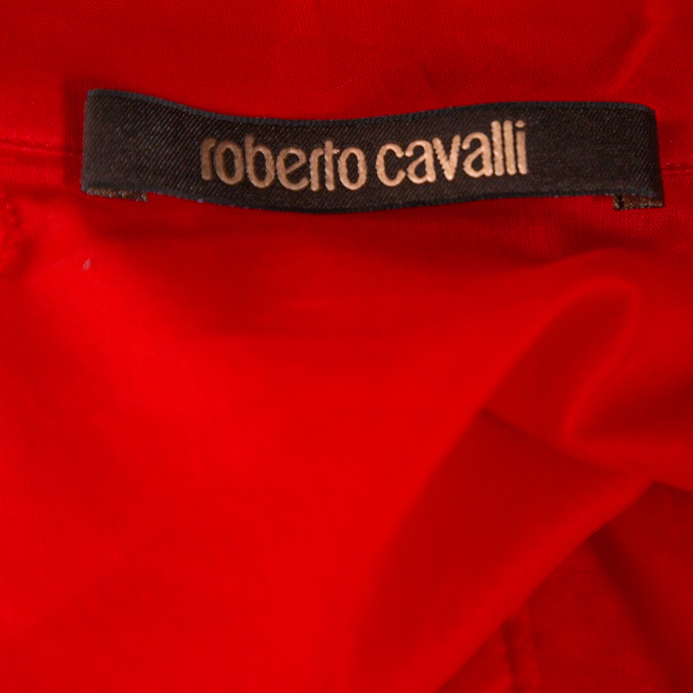 Roberto Cavalli Red Cotton Eyelet Lace Detail Blouse M