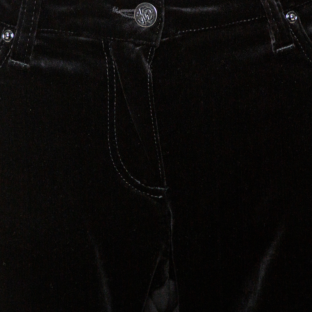 Roberto Cavalli Black Velvet Knit Paneled Tapered Trousers L