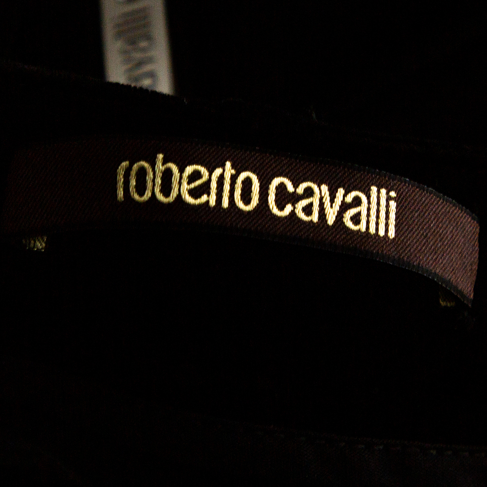 Roberto Cavalli Black Velvet Knit Paneled Tapered Trousers L
