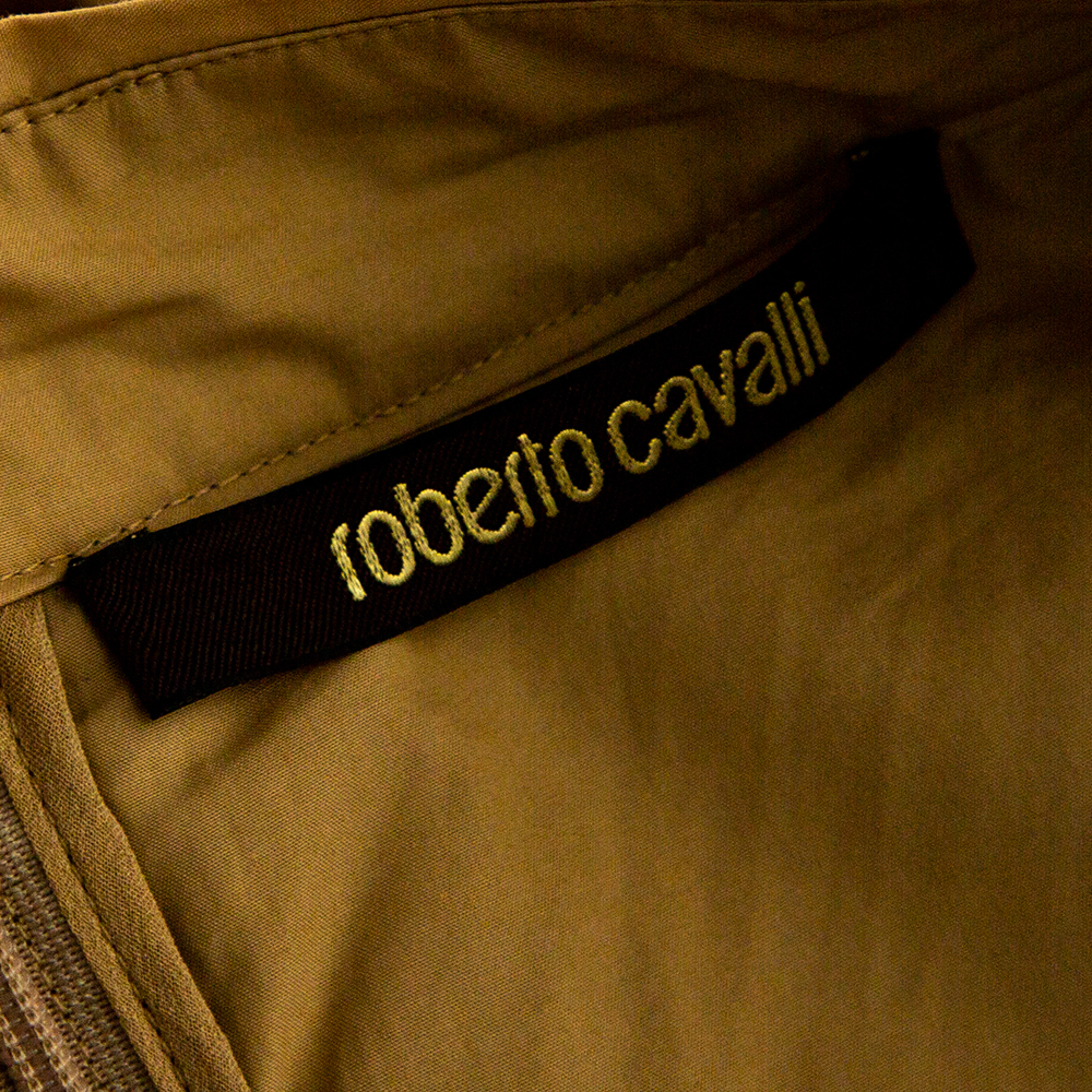 Roberto Cavalli Beige Embroidered Cotton Pleated Mini Skirt S
