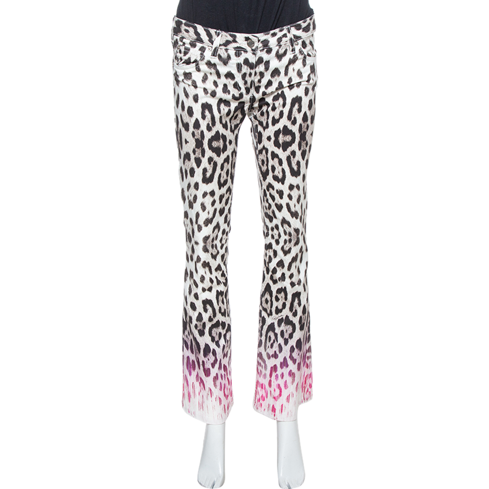 Roberto cavalli brown/pink ombre animal print cotton flare leg jeans s