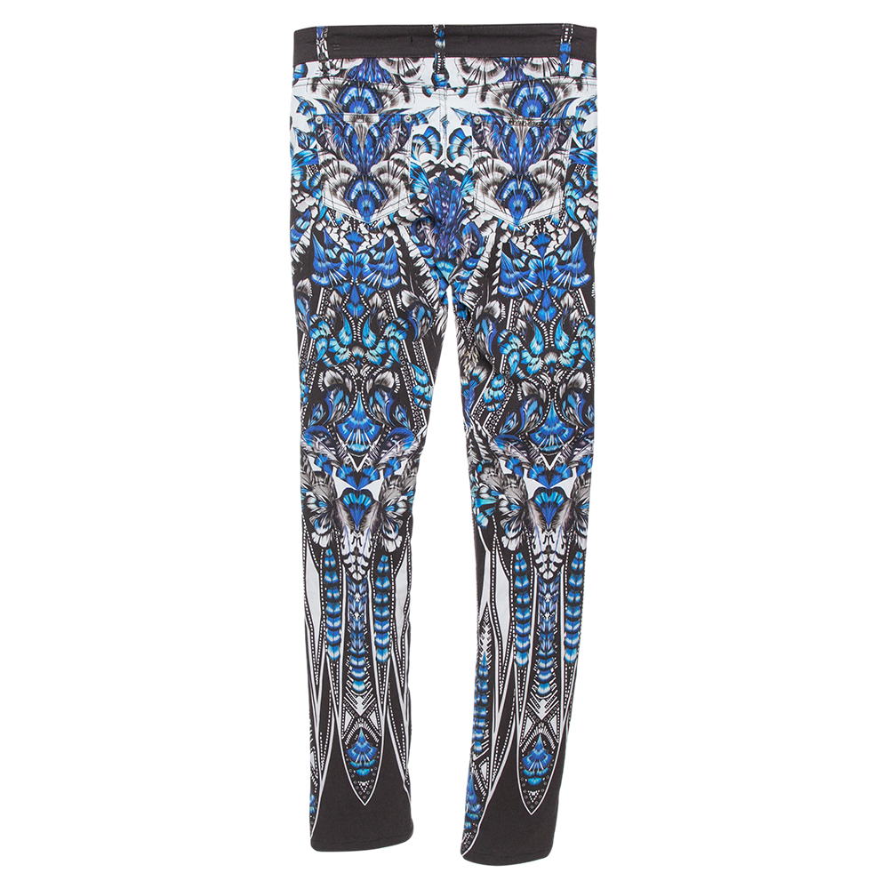 Roberto Cavalli Blue Cotton Printed Flared Bottom Jeans S