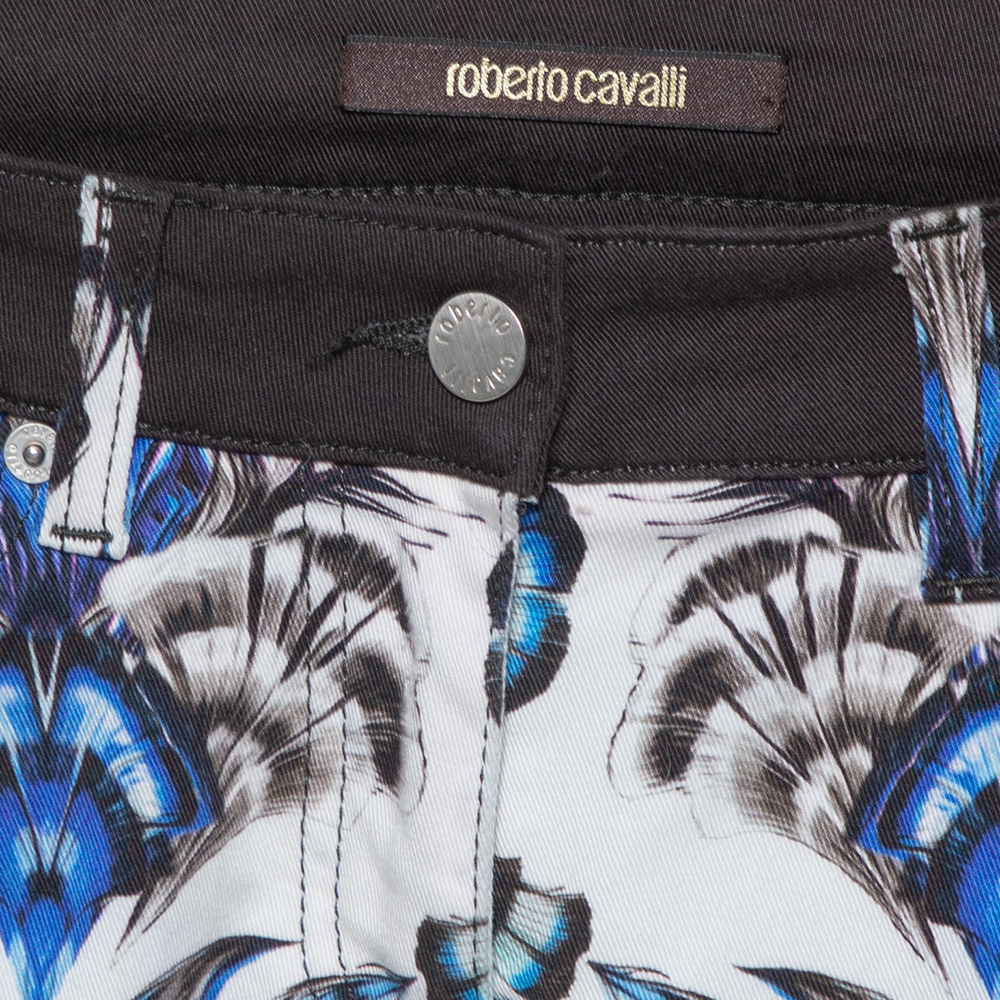 Roberto Cavalli Blue Cotton Printed Flared Bottom Jeans S