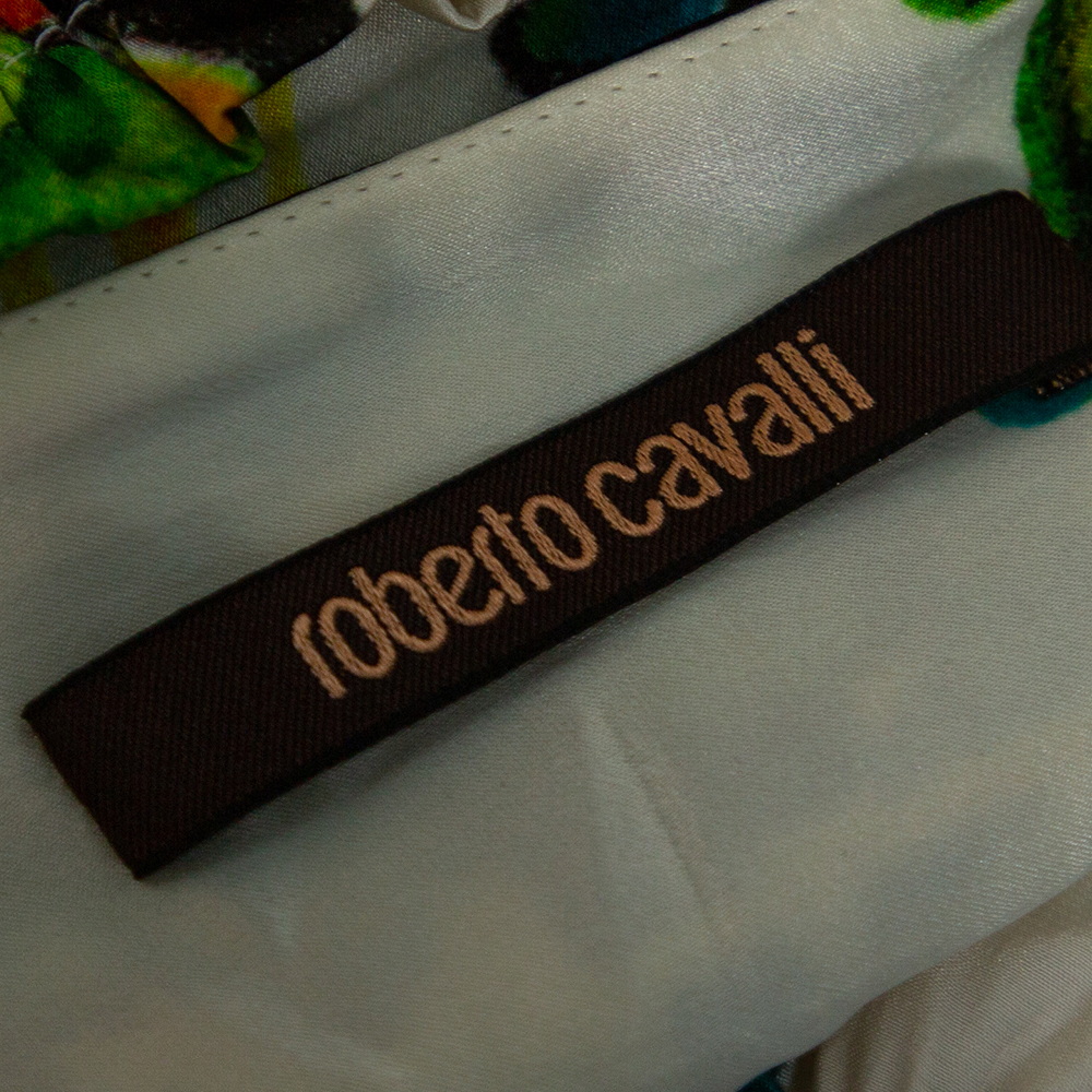 Roberto Cavalli Cream Flora & Fauna Print Satin Silk Maxi Skirt L