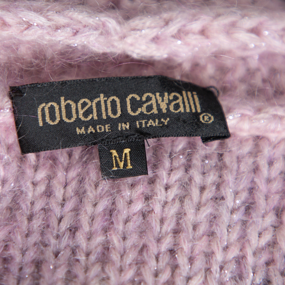 Roberto Cavalli Vintage Pink Lurex Purl Knit Sleeveless Sweater M