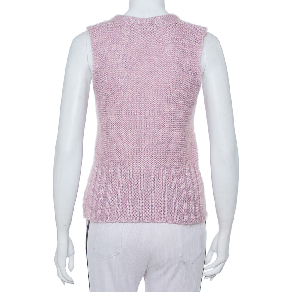 Roberto Cavalli Vintage Pink Lurex Purl Knit Sleeveless Sweater M