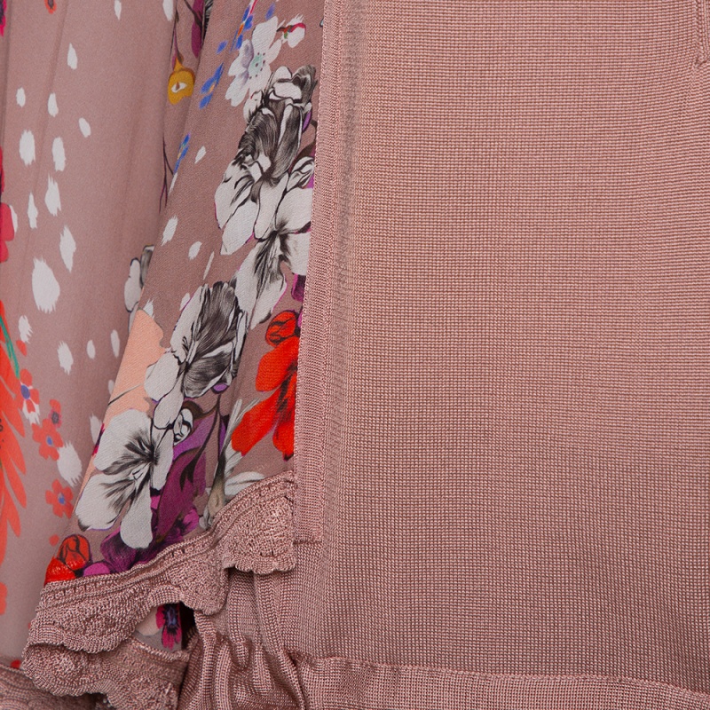 Roberto Cavalli Blush Pink Wool Floral Print Sleeve Detail Drop Waist Tunic S