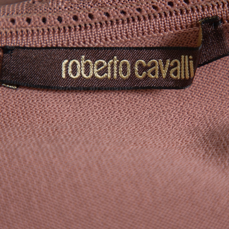 Roberto Cavalli Blush Pink Wool Floral Print Sleeve Detail Drop Waist Tunic S