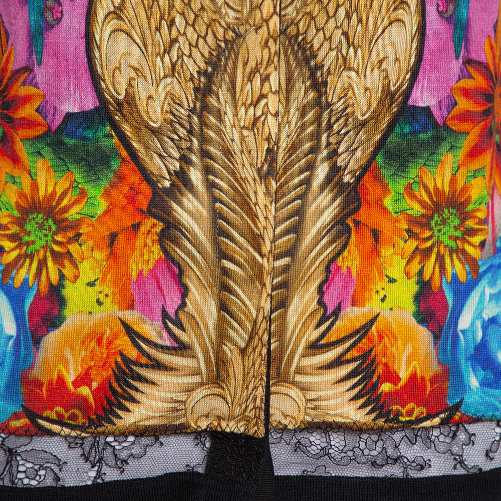 Roberto Cavalli Multicolor Floral Printed Silk Button Front Cardigan M