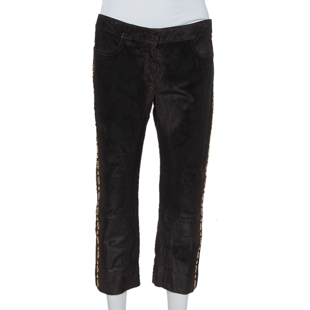 Roberto cavalli brown leather vintage cropped trousers m